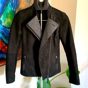 DANIER Asymmetrical Moto Suede Leather Pockets Vintage Lined Black Grey Fitted